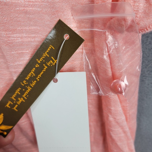 Unity World Wear Blouse Women's Large Peach Lace Trim Shark Tie Neck Cap Sleeve - Picture 7 of 12